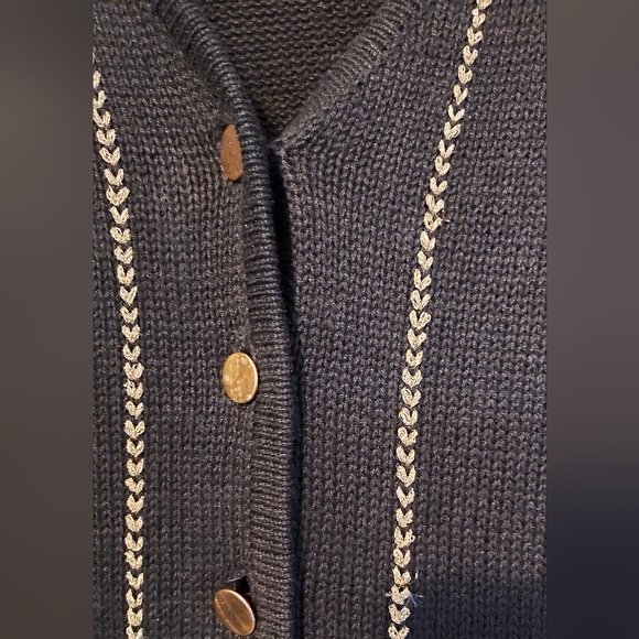 Lise J Womens Black Cardigan Sweater Gold Braid Embroidery Button Vintage Medium - Picture 4 of 11
